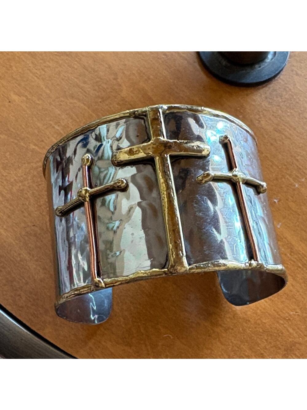 Anju NWT Stainless, brass and copper mixed metal cross cuff bracelet